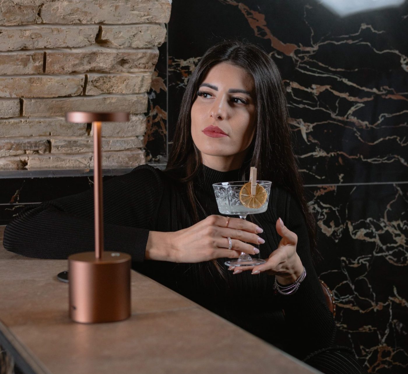 Signature cocktail at the bar counter
